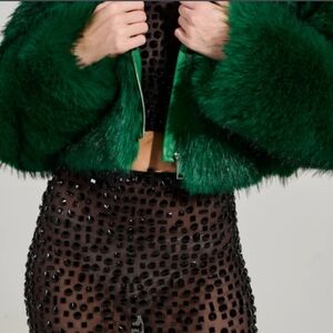 Green Fur Bomber Jacket
